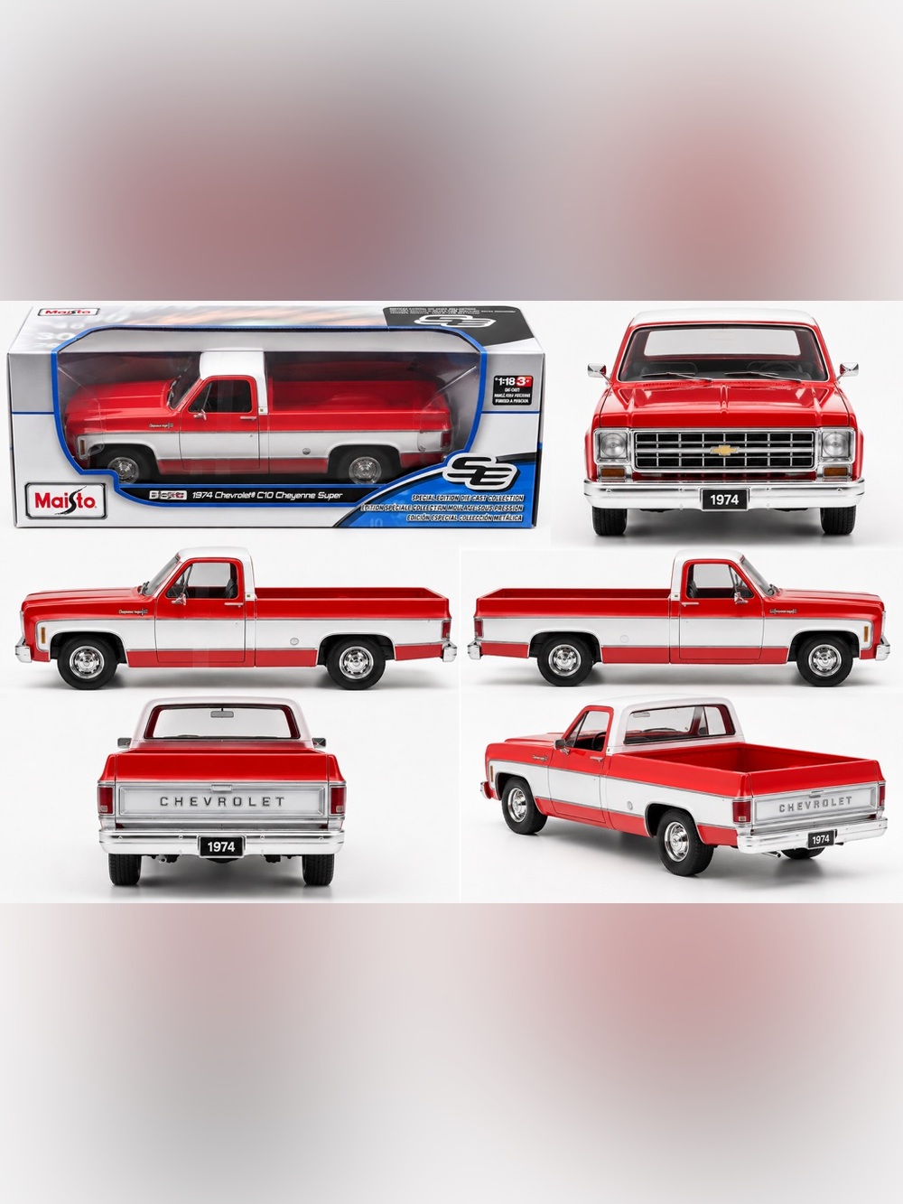 Red and White Die-Cast Chevy C10 Cheyenne Super Toy Truck - Kids Toys